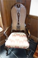 ENGLISH WOVEN BACK CHAIR HAND CARVED