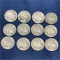 (12) buffalo nickel coin lot unreadable date