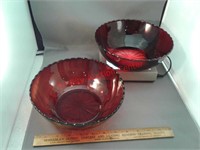 Set of 2 red glass bowls (Anchor Hocking?)
