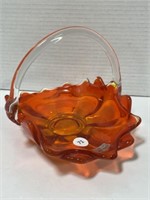 Viking Glass Basket Orange, Cracked Handle