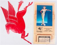 Vintage Mobilgas Pegasus Sign & 1946 Calendar