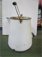 ENAMEL WARE LARGE COFFEE POT WITH WOODE PEGS