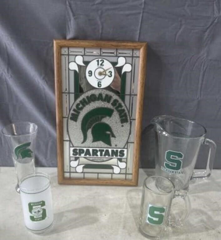 Michigan state pitcher, glasses, stained glass