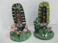 2 Mexico Hand Painted Ceramic Ofrenda Santo Figure