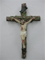 Vtg Painted Chalkware Crucifix - 14" x 23"