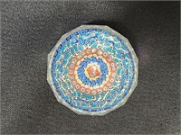 MILLEFIORI FACETED PRISM GLASS PAPERWEIGHT