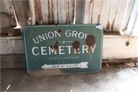 Metal Union Grove Cemetery Sign