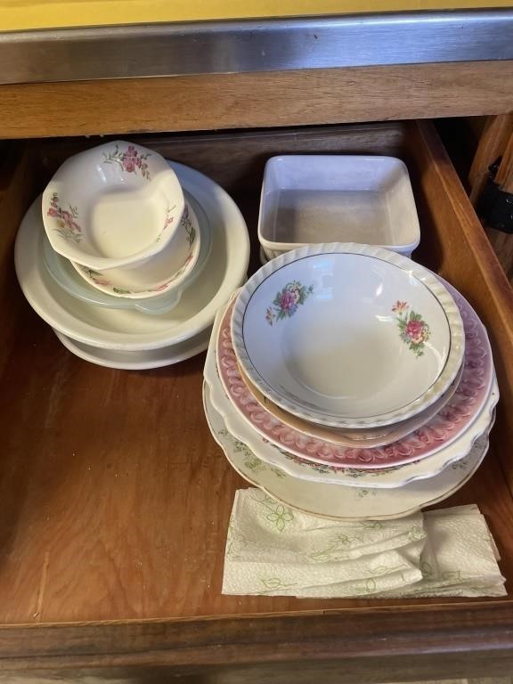 ASSORTED DINNERWARE BAKING DISHES ETC.