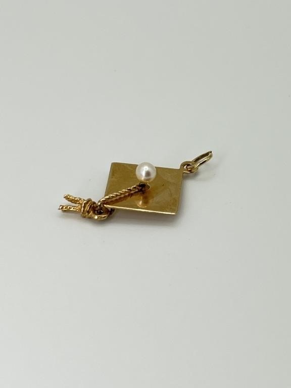 14K Gold and Pearl Graduation Cap Charm