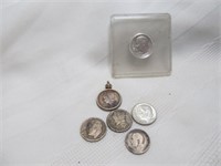 Vintage Silver Coins - US Dimes & British 3p