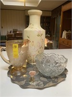 Heavy Cut Glass Bowl, Tall Vase, Pitcher & More