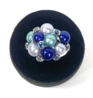 Sterling silver pearl cluster cocktail ring with