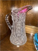LARGE CUT CRYSTAL HANDLED PITCHER