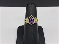 STERLING SILVER AMETHYST AND CZ RING