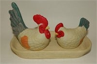 Porcelain Hen & Rooster Pair of Holder