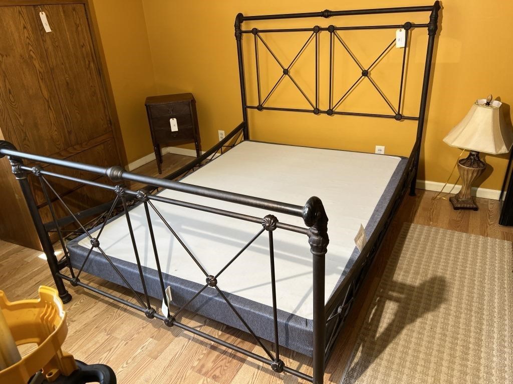 QUEEN METAL FRAMED BED WITH BOX SPRING NO MATTRESS