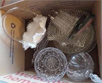 box of clear glass and miscellaneous