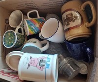 box of mugs and miscellaneous