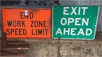 END WORK ZONE SPEED LIMIT & EXIT OPEN AHEAD, Signs