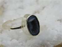 STERLING SILVER GEODE RING SIZE 6 ROCK STONE LAPID