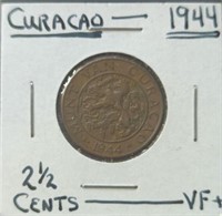 1944 Curacao 2.5 cent coin