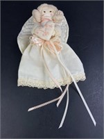 Handcrafted muslin angel, quilted wings and