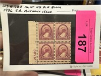 784 MINT NH STAMP BLOCK W PL# 1936 SUSAN B ANTHONY