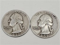 1948 59 Silver Washington Quarter Coins