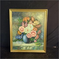 Floral painting on canvas, framed