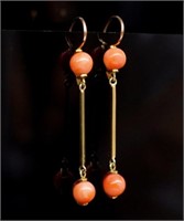 Coral set two tone gold drop earrings
