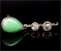 Antique jade and old cut diamond stud earring