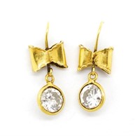 Italian 18ct yellow gold & gemstone bow earrings