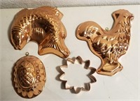 Three Copper Molds & One Cookie Cutter Decor