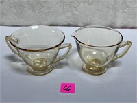 Vtg Yellow Depression Glass Sugar&Creamer Set