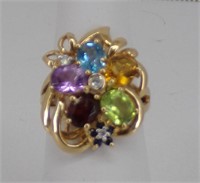 Multi Color Gem flower gold ring