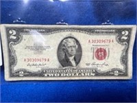 1953 Old Red Seal 2 Dollar Bill - Ave Circ.