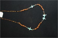 NATIVE AMERICAN NECKLACE WOOD BEADS TURQUOISE