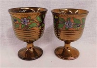 Pair 1860's copper lustre English water goblets,