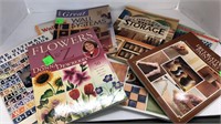 Assorted interior design magazines and floral