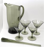 MCM SCANDINAVIAN SMOKEY OLIVE GLASS COCKTAIL SET