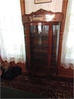 CLAW FOOT OAK BOW FRONT CHINA CABINET WITH