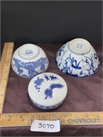 Miscellaneous Asian lot ginger jar lid, bowls
