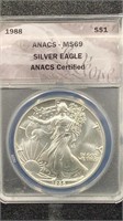 1988 ANACS MS69 Silver Eagle 1oz