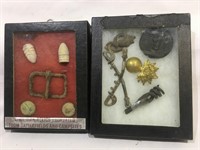 (2) Small Displays of Civil War Relics and Pins –