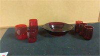 Vintage Ruby Red Glass Two Handled Serving Dish &