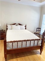 QUEENSIZE BED WOODEN WITH CHENILLE COVERS