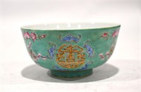 Chinese Famille Rose Turquoise Ground Bowl
