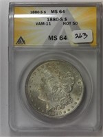 1880-S Vam-11 Hot 50 Anacs MS64 Morgan Silver