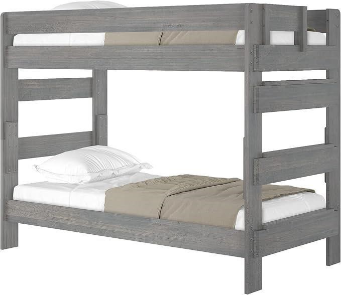 Rustic Wood Bunk Bed, Twin-Over-Twin Bed Frame