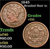 1845 Braided Hair Large Cent 1c Grades vf++